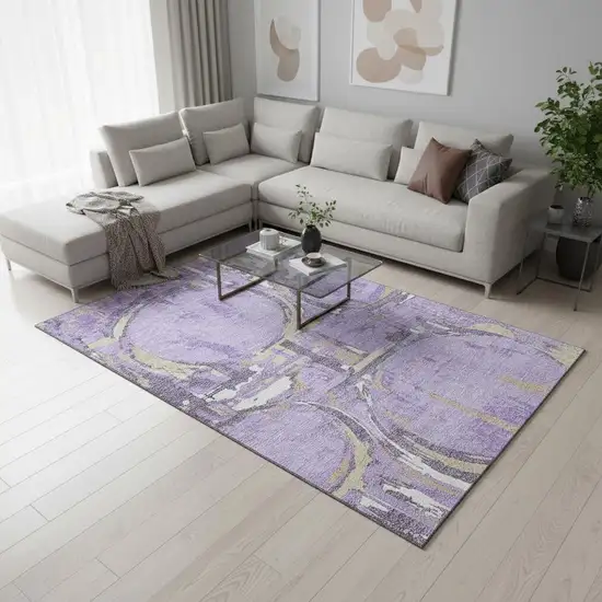 Lavender Beige And Gray Geometric Washable Area Rug With UV Protection Photo 2