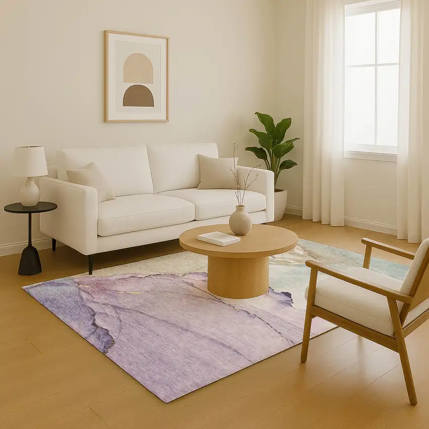 Lavender Beige And Ivory Abstract Washable Area Rug With UV Protection Photo 5