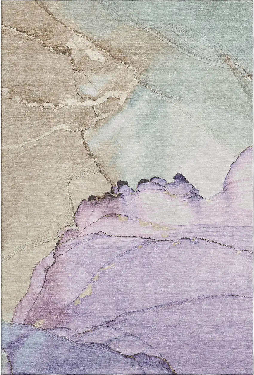 Lavender Beige And Ivory Abstract Washable Area Rug With UV Protection Photo 1
