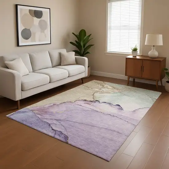Lavender Beige And Ivory Abstract Washable Area Rug With UV Protection Photo 4
