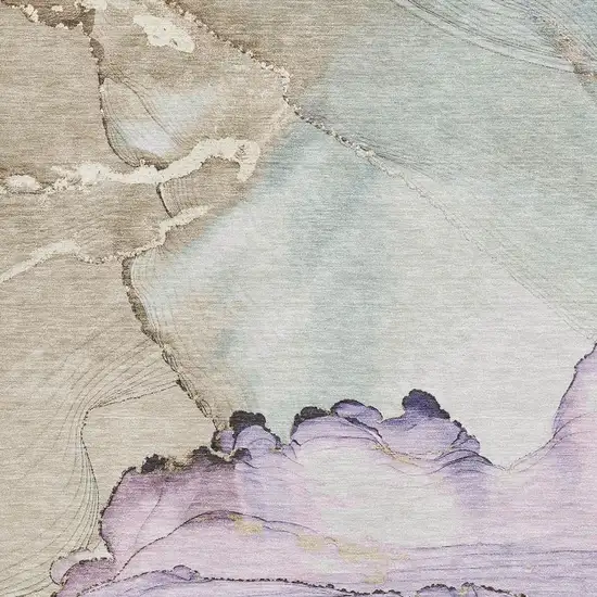 Lavender Beige And Ivory Abstract Washable Area Rug With UV Protection Photo 2