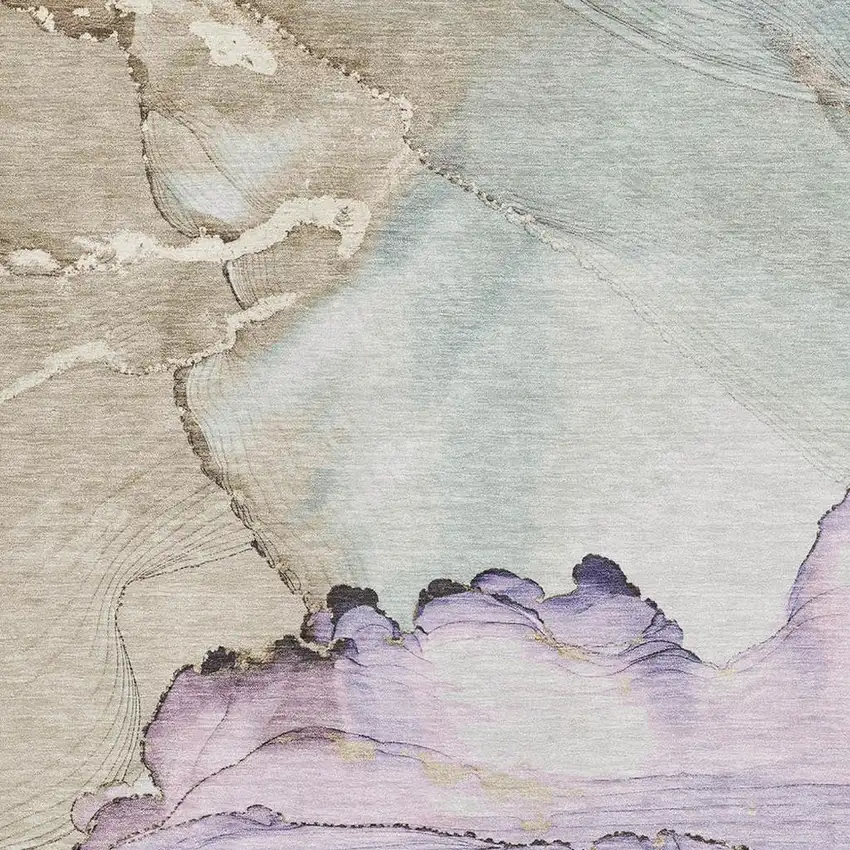 Lavender Beige And Ivory Abstract Washable Area Rug With UV Protection Photo 2