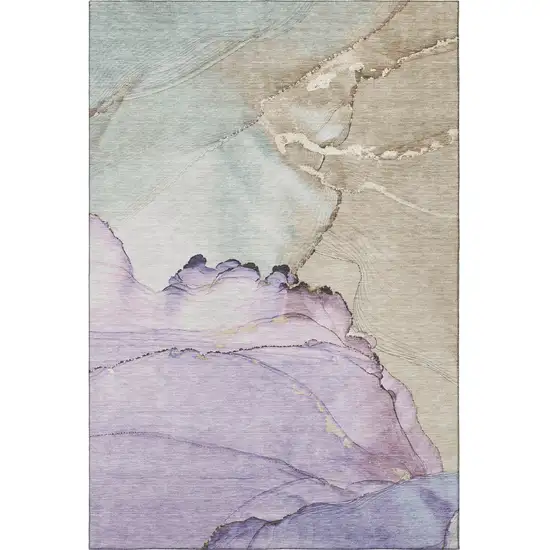 Lavender Beige And Ivory Abstract Washable Area Rug With UV Protection Photo 3