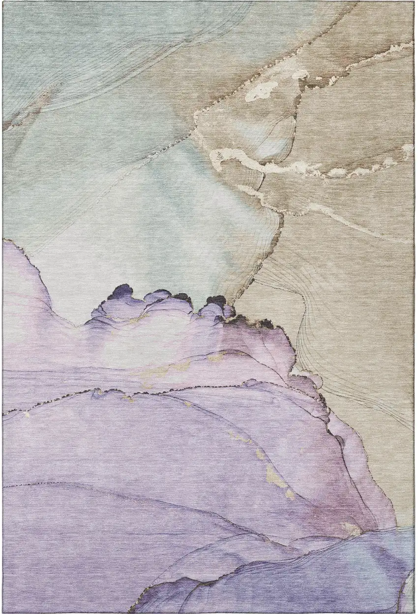 Lavender Beige And Ivory Abstract Washable Area Rug With UV Protection Photo 3