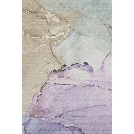 Lavender Beige And Ivory Abstract Washable Area Rug With UV Protection Photo 1