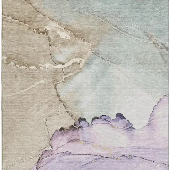 Lavender Beige And Ivory Abstract Washable Area Rug With UV Protection Photo 3