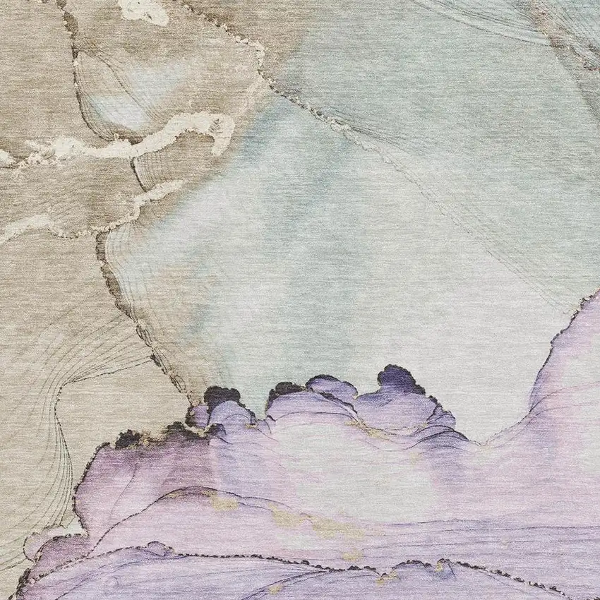 Lavender Beige And Ivory Abstract Washable Area Rug With UV Protection Photo 2