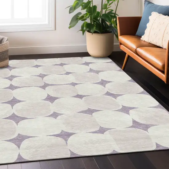 Lavender Beige And Ivory Abstract Washable Indoor Outdoor Area Rug Photo 9