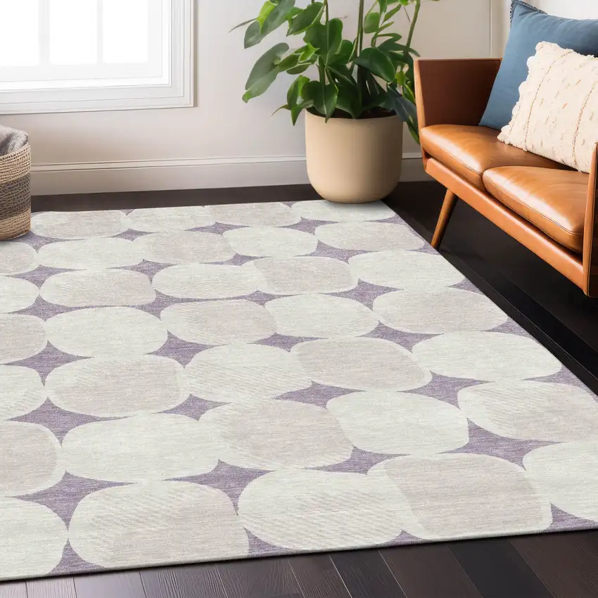 Lavender Beige And Ivory Abstract Washable Indoor Outdoor Area Rug Photo 9