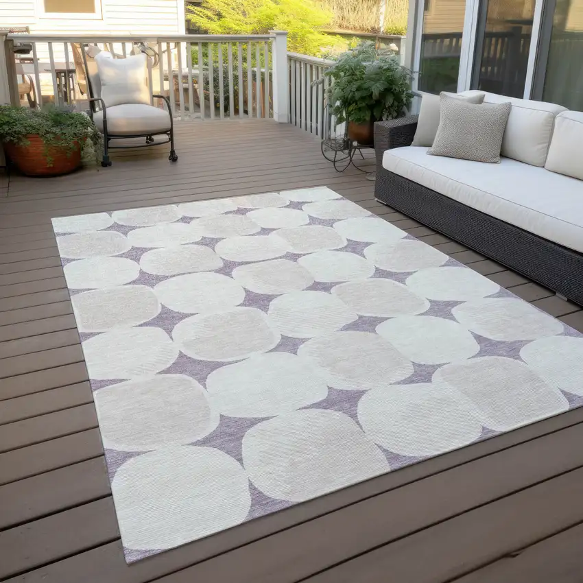 Lavender Beige And Ivory Abstract Washable Indoor Outdoor Area Rug Photo 8