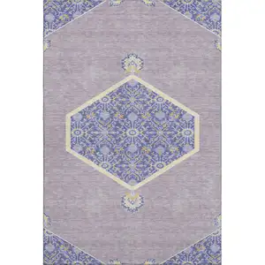 Photo of Lavender Blue And Gold Oriental Washable Area Rug With UV Protection