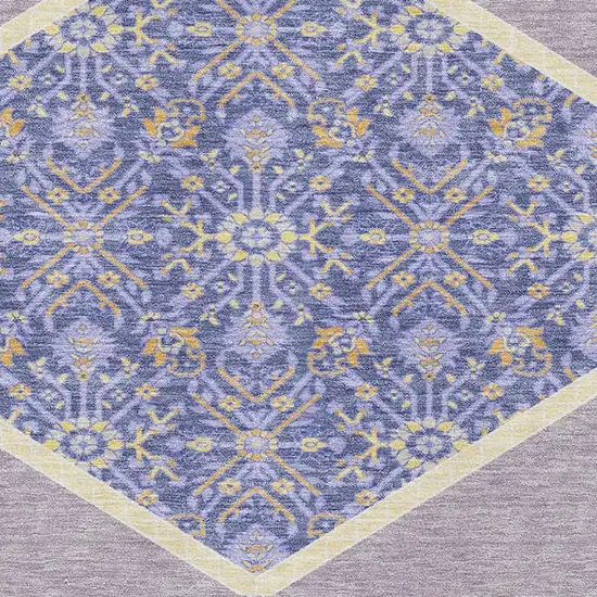 Lavender Blue And Gold Oriental Washable Area Rug With UV Protection Photo 2
