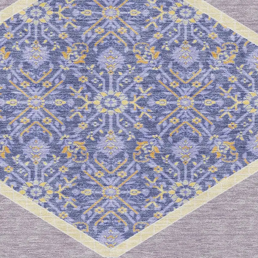 Lavender Blue And Gold Oriental Washable Area Rug With UV Protection Photo 2