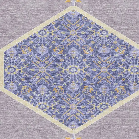 Lavender Blue And Gold Oriental Washable Area Rug With UV Protection Photo 4