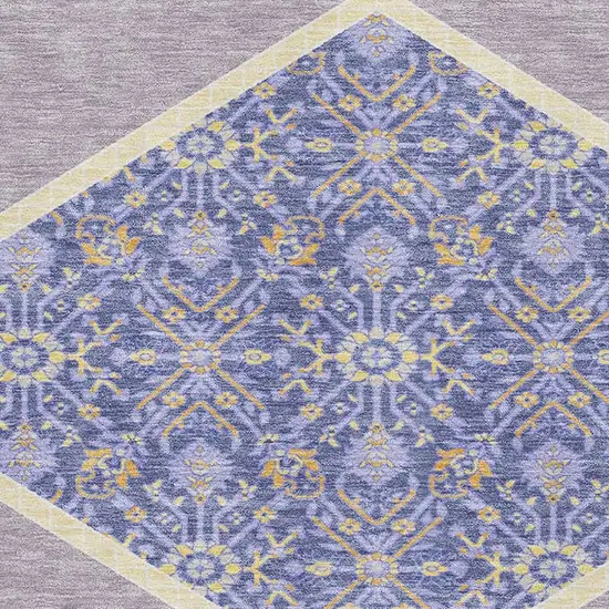 Lavender Blue And Gold Oriental Washable Area Rug With UV Protection Photo 2
