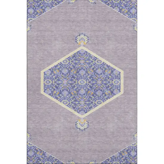 Lavender Blue And Gold Oriental Washable Area Rug With UV Protection Photo 1