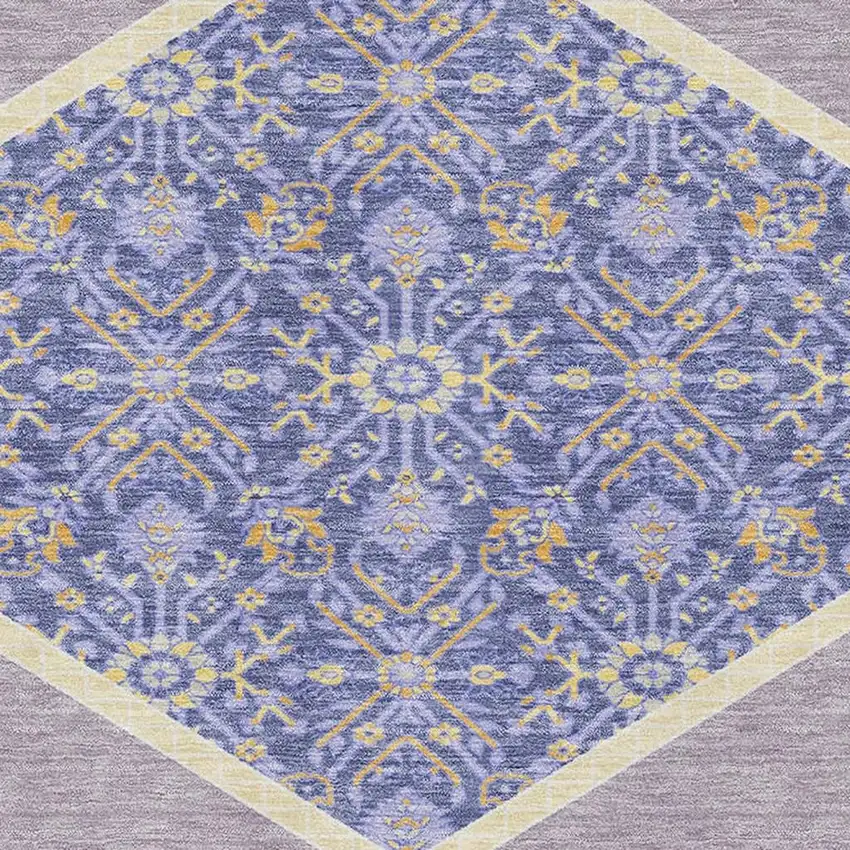 Lavender Blue And Gold Oriental Washable Area Rug With UV Protection Photo 2