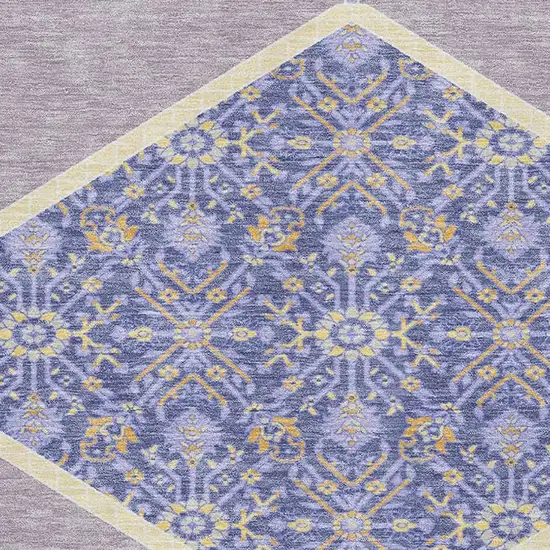 Lavender Blue And Gold Oriental Washable Area Rug With UV Protection Photo 2