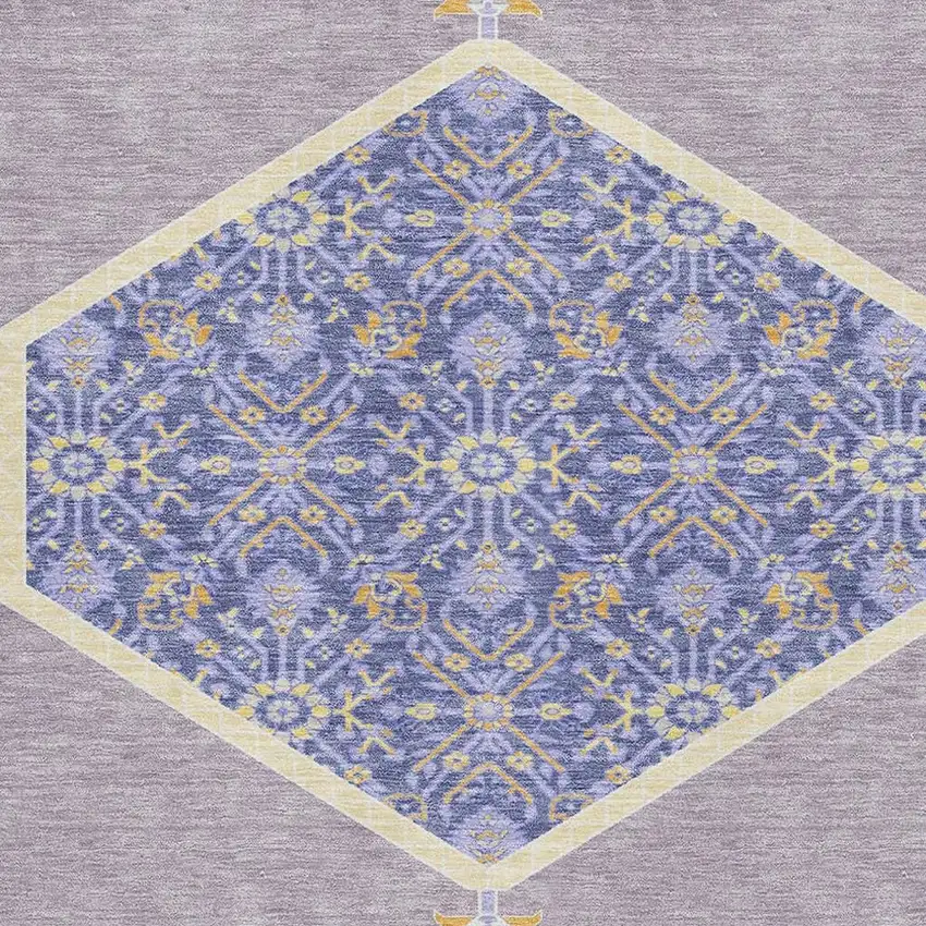 Lavender Blue And Gold Oriental Washable Area Rug With UV Protection Photo 3
