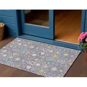 Photo of Lavender Blue And Green Oriental Washable Indoor Outdoor Area Rug