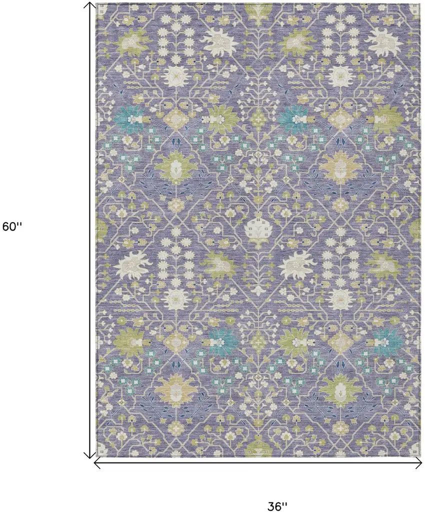 Lavender Blue And Green Oriental Washable Indoor Outdoor Area Rug Photo 3