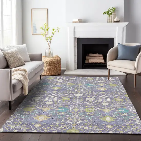 Lavender Blue And Green Oriental Washable Indoor Outdoor Area Rug Photo 8