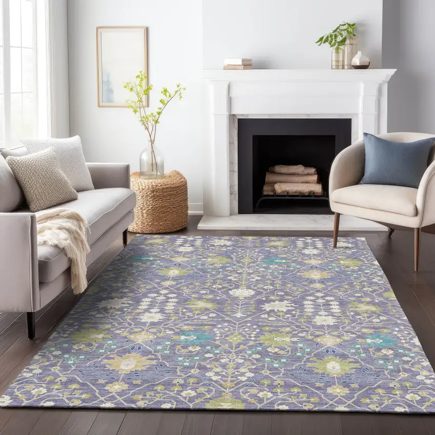 Lavender Blue And Green Oriental Washable Indoor Outdoor Area Rug Photo 8