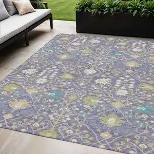 Photo of Lavender Blue And Green Oriental Washable Indoor Outdoor Area Rug