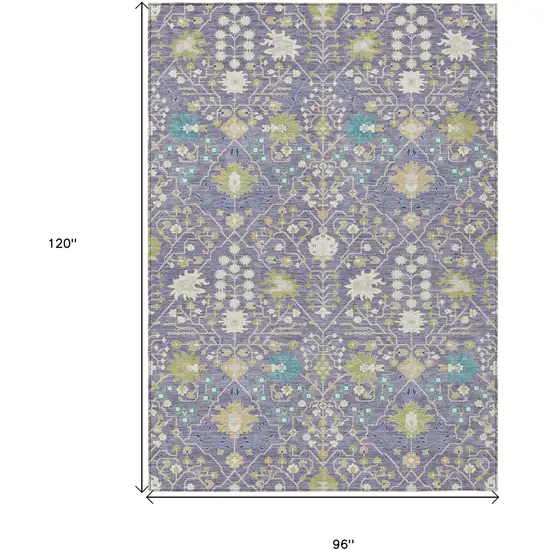 Lavender Blue And Green Oriental Washable Indoor Outdoor Area Rug Photo 3