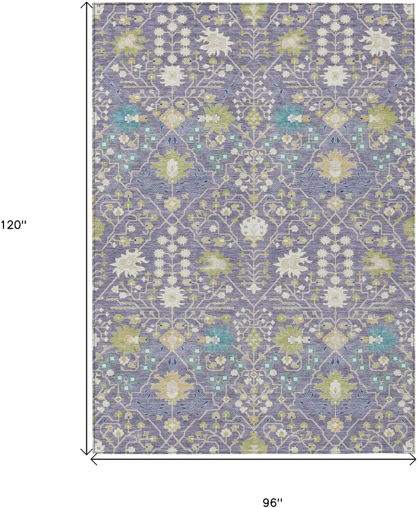 Lavender Blue And Green Oriental Washable Indoor Outdoor Area Rug Photo 3
