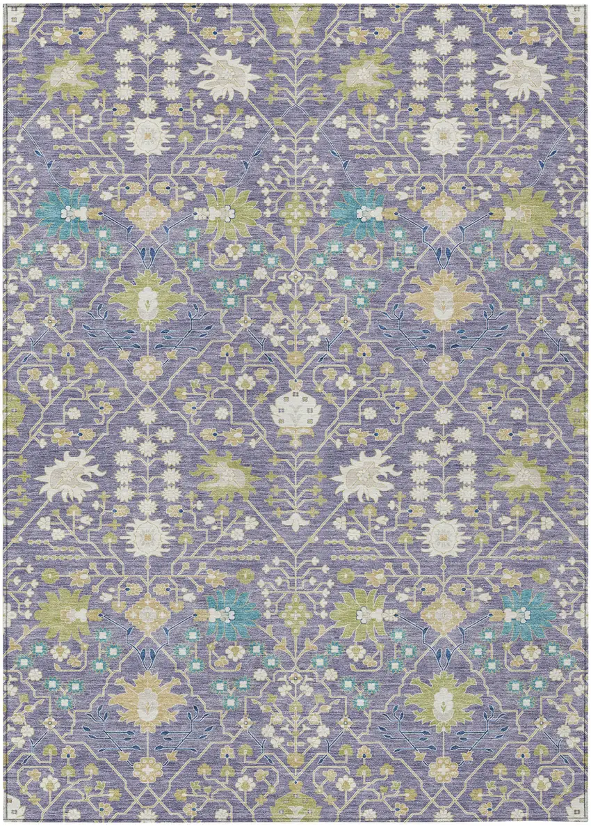 Lavender Blue And Green Oriental Washable Indoor Outdoor Area Rug Photo 2