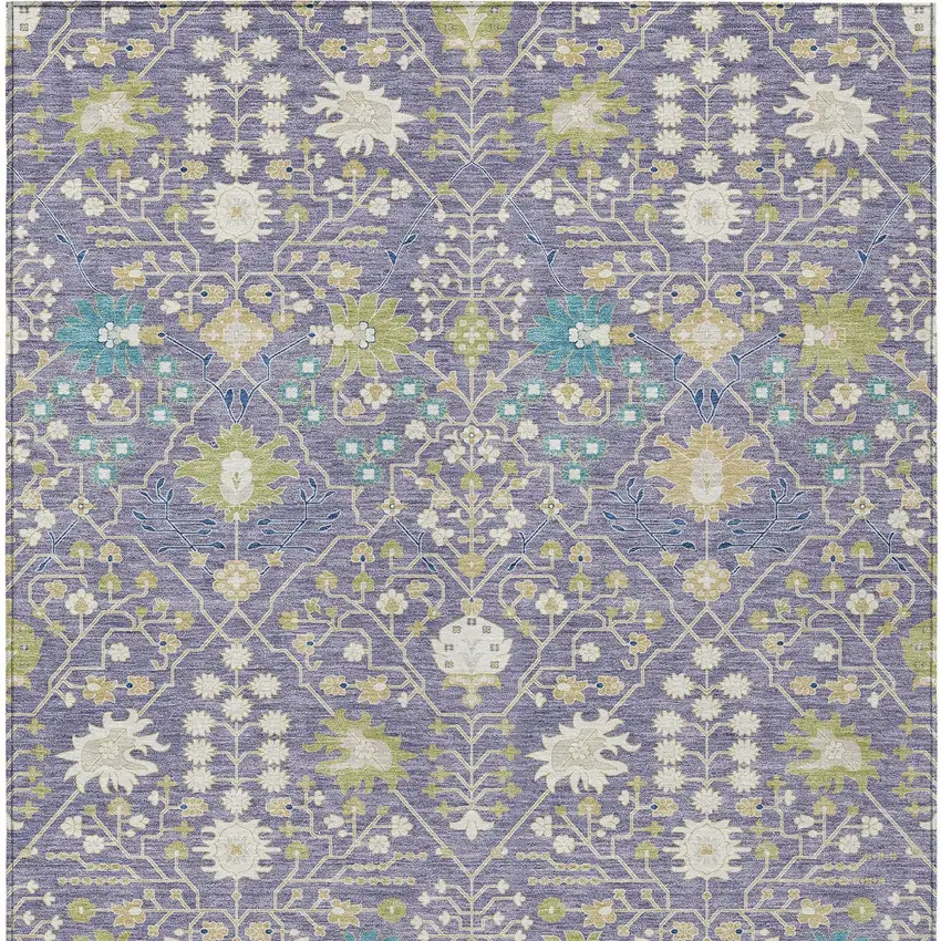 Lavender Blue And Green Oriental Washable Indoor Outdoor Area Rug Photo 6
