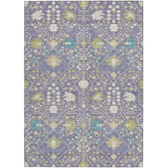 Lavender Blue And Green Oriental Washable Indoor Outdoor Area Rug Photo 7