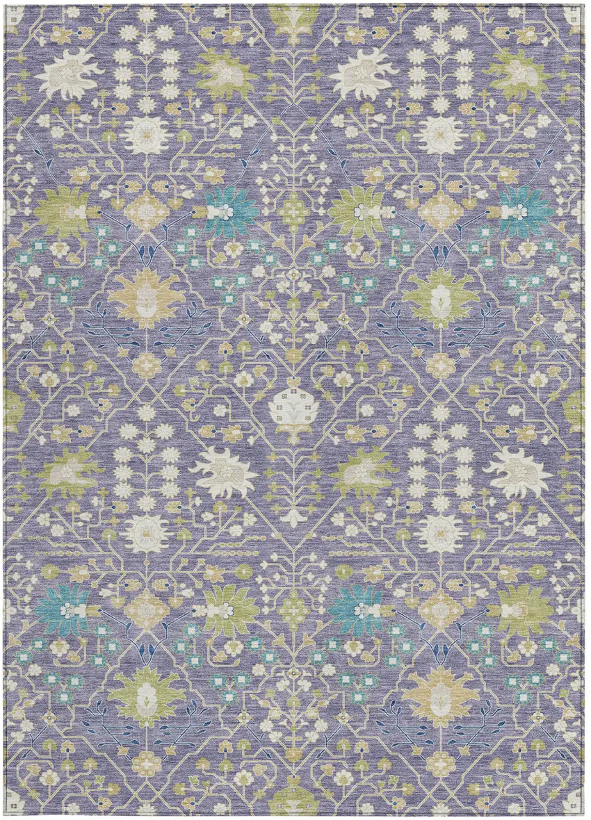Lavender Blue And Green Oriental Washable Indoor Outdoor Area Rug Photo 7