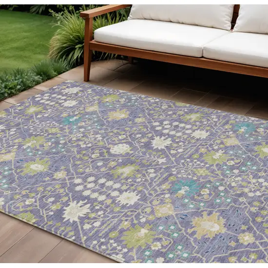 Lavender Blue And Green Oriental Washable Indoor Outdoor Area Rug Photo 1