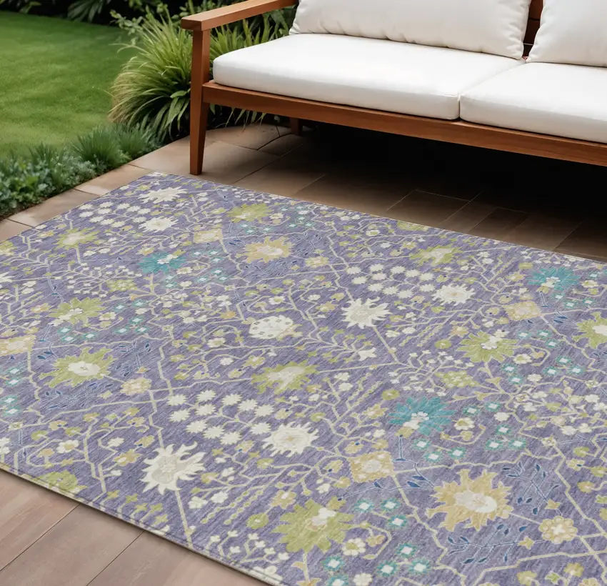 Lavender Blue And Green Oriental Washable Indoor Outdoor Area Rug Photo 1