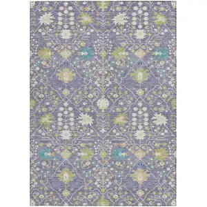 Photo of Lavender Blue And Green Oriental Washable Indoor Outdoor Area Rug
