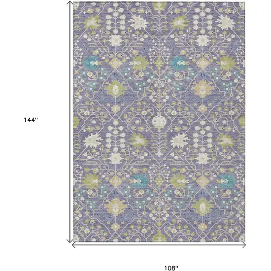 Lavender Blue And Green Oriental Washable Indoor Outdoor Area Rug Photo 3