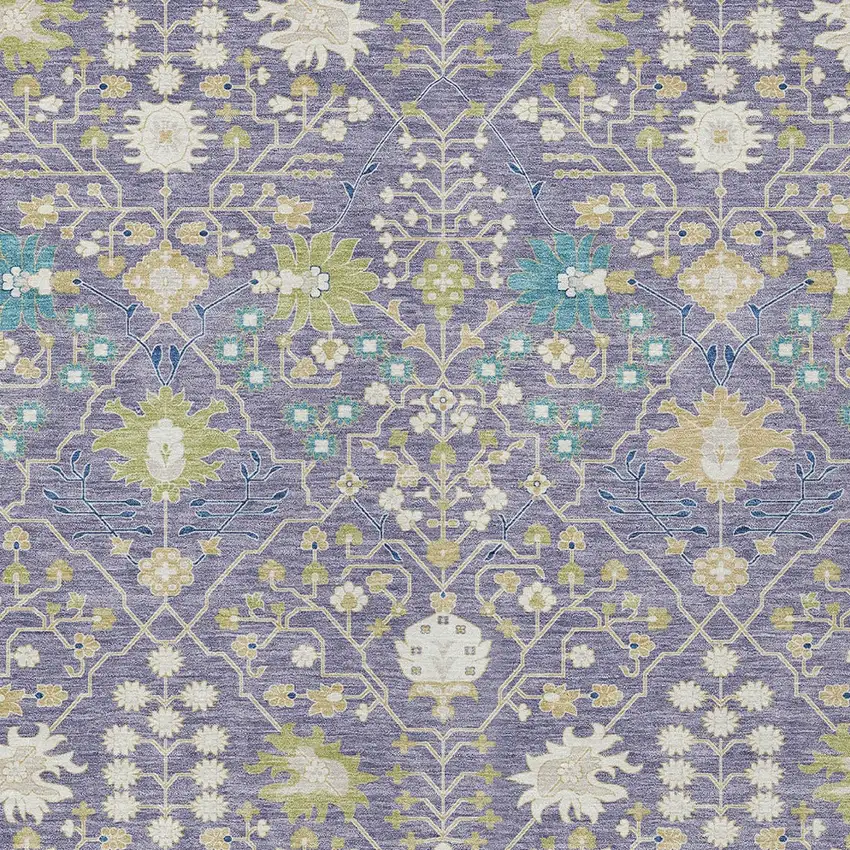 Lavender Blue And Green Oriental Washable Indoor Outdoor Area Rug Photo 6
