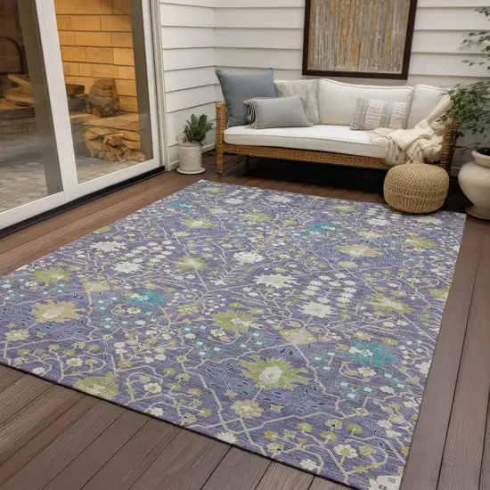 Lavender Blue And Green Oriental Washable Indoor Outdoor Area Rug Photo 8