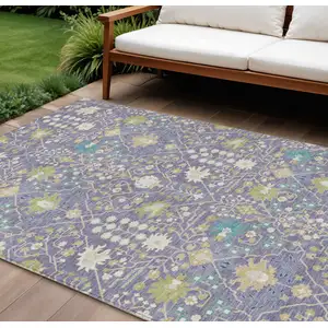 Photo of Lavender Blue And Green Oriental Washable Indoor Outdoor Area Rug
