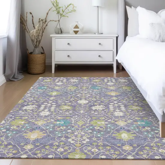 Lavender Blue And Green Oriental Washable Indoor Outdoor Area Rug Photo 9