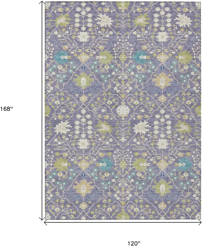 Lavender Blue And Green Oriental Washable Indoor Outdoor Area Rug Photo 3