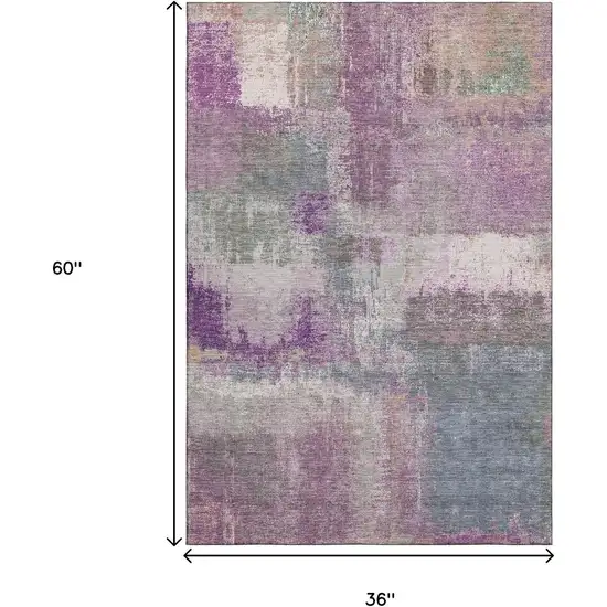 Lavender Blue And Ivory Abstract Washable Area Rug With UV Protection Photo 3