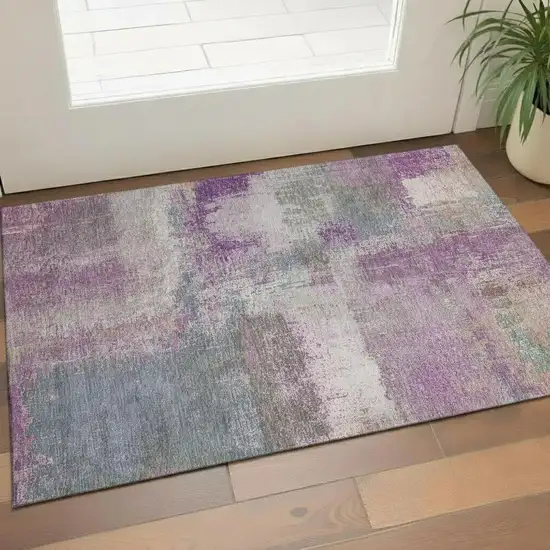 Lavender Blue And Ivory Abstract Washable Area Rug With UV Protection Photo 2