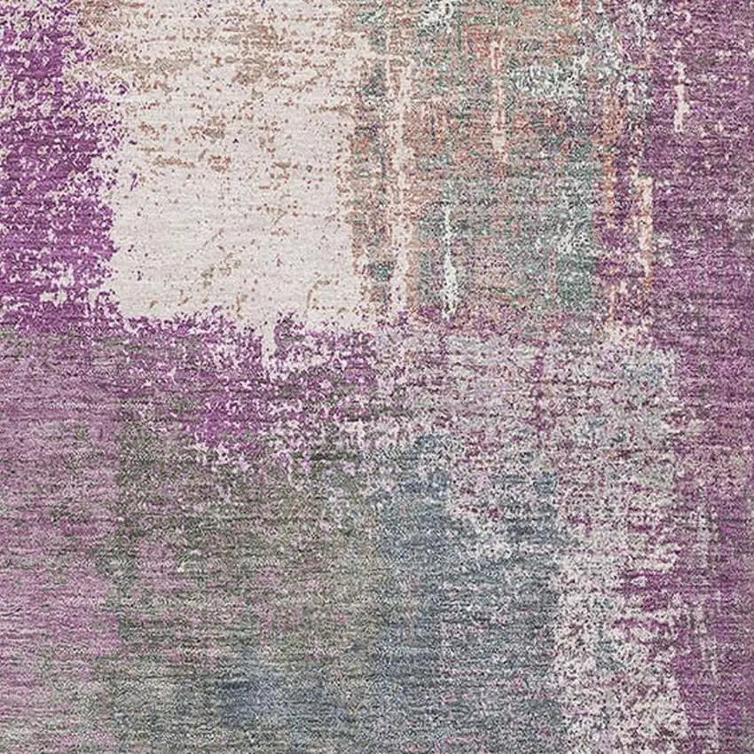 Lavender Blue And Ivory Abstract Washable Area Rug With UV Protection Photo 2