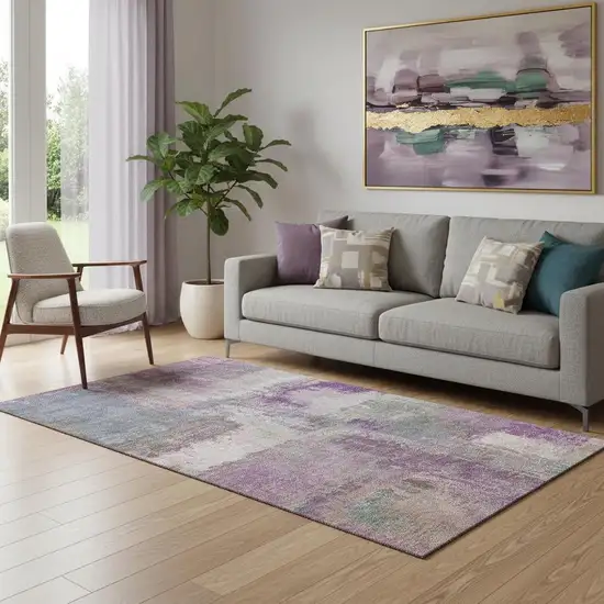 Lavender Blue And Ivory Abstract Washable Area Rug With UV Protection Photo 2