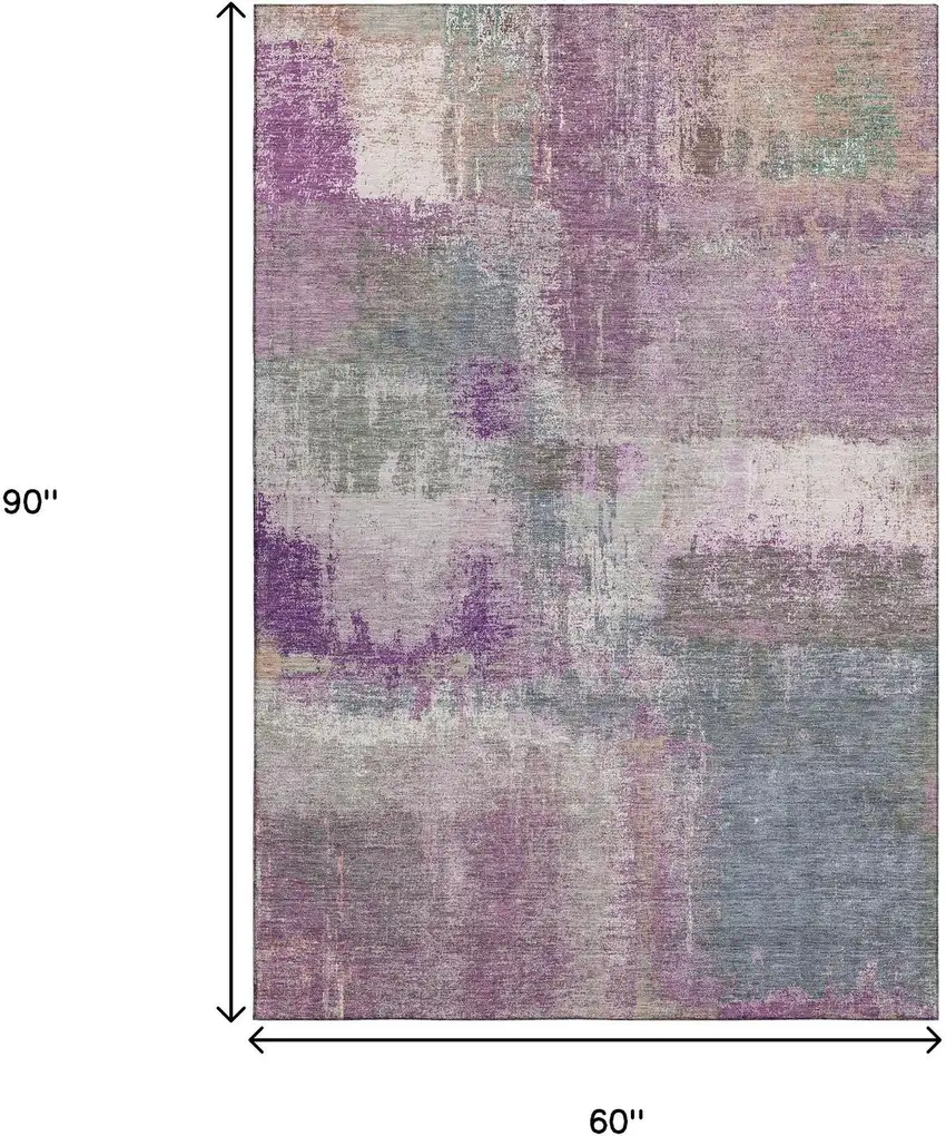 Lavender Blue And Ivory Abstract Washable Area Rug With UV Protection Photo 6
