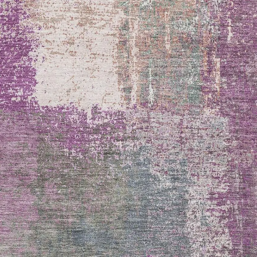 Lavender Blue And Ivory Abstract Washable Area Rug With UV Protection Photo 2