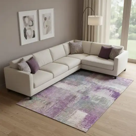 Lavender Blue And Ivory Abstract Washable Area Rug With UV Protection Photo 1